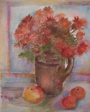 Blumenkrug mit Äpfeln