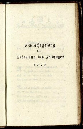 Schlachtgesang bey Eröfnung des Feldzuges 1757