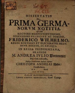 Dissertatio de prima Germanorum notitia