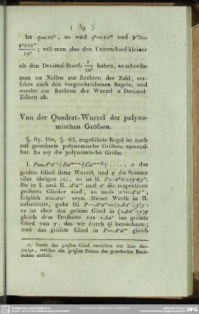 Von der Quadrat-Wurzel der polynomishen Grössen