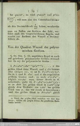 Von der Quadrat-Wurzel der polynomishen Grössen