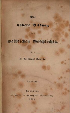 Die höhere Bildung des weiblichen Geschlechts, 1