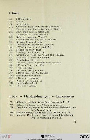 Stiche – Handzeichnungen – Radierungen (Nr. 271-287)