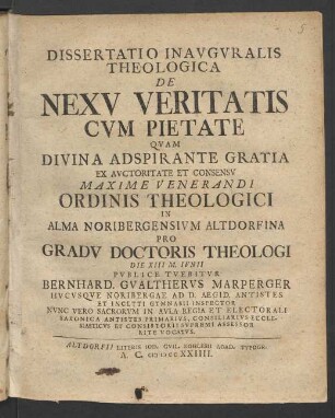 Dissertatio Inauguralis Theologica De Nexu Veritatis Cum Pietate