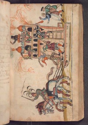 Hölle: Turm, von Pferden gezogen, zum Jahr 1394