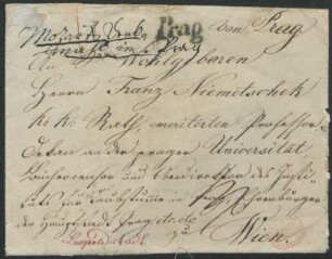 Briefumschlag, adressiert an Franz Xaver Niemetschek : 1837