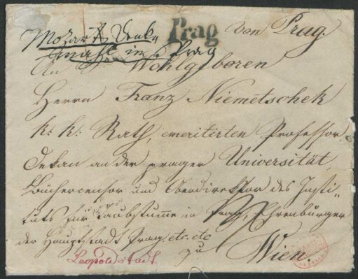 Briefumschlag, adressiert an Franz Xaver Niemetschek : 1837