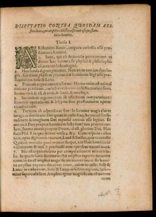 Disputatio Contra Quosdam Aristotelicos, qui corpora coelestia asserunt esse praestantiora homine.