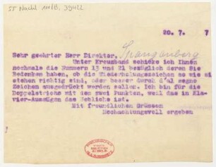 Brief an Heinrich Spangenberg : 20.07.1917
