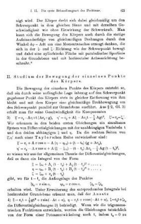 II. Studium der Bewegung der einzelnen Punkte des Körpers