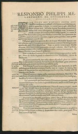 Responsio Philippi Melanchtonis De Constorversiis Stancari.