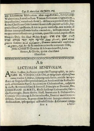 Ad Lectorem Benevolum