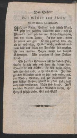 Das Sechste. Der Rächer aus Liebe. Jn der Melodie des Kosciusko.