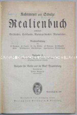 Schulbuch für Geschichte, Erdkunde, Naturgeschichte und Naturlehre