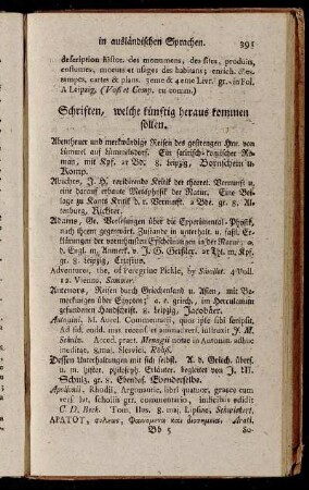 Schriften, welche künftig heraus kommen sollen.