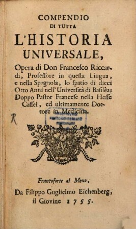 Compendio Di Tutta L'Historia Universale