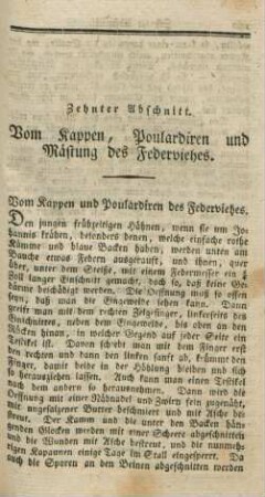 Zehnter Abschnitt. Vom Kappen, Poulardiren und Mästung des Federviehes