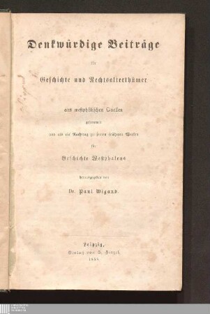 Denkwürdige Beiträge für Geschichte und Rechtsalterthümer