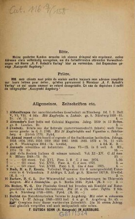 Catalog der ... Antiquariats-Buchhandlung Fidelis Butsch in Augsburg : [Bis Nr. 15.]: Birett, Wilh.: Verzeichniß gebundener Bücher ... = Catal. III, 5. 158