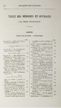 Table des Mémoires et Ouvrages.