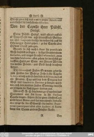 Von der Capelle ihrer Päbstl. Heiligk.