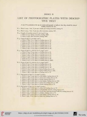 Index II: List of Photographic Plates with Descriptive Text