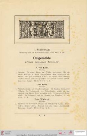 I. Auktionstag: Dienstag, den 26. November 1895 (Nr. 1 - 103)