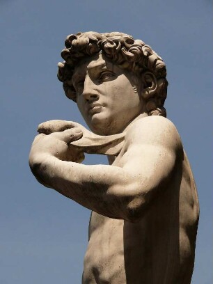 Kopf des David von Michelangelo (Kopie) vor dem Palazzo Vecchio