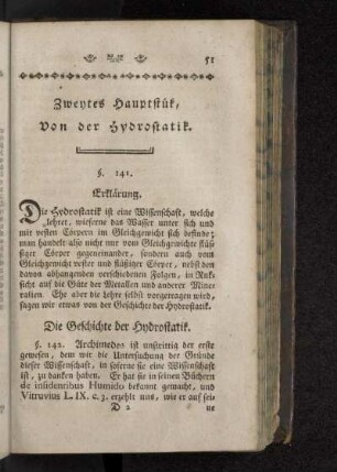 Zweytes Hauptstük, Von der Hydrostatik