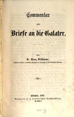 Commentar zum Briefe an die Galater