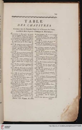 Table des chapitres