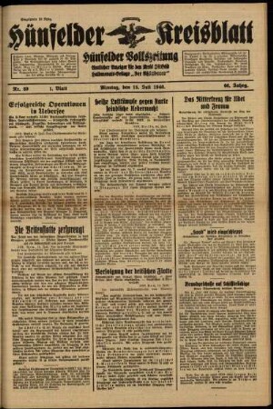 Erste Ausgabe vom Montag, den 15. Juli 1940.