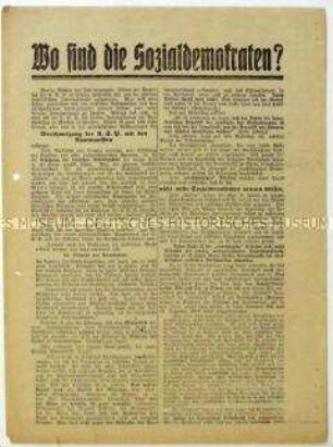 Flugblatt der SPD gegen die USPD und Aufruf zum Beitritt