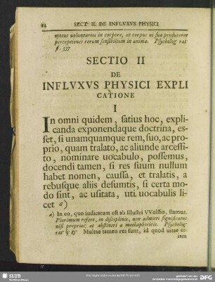 Sectio II De Influxus Physici Explicatione