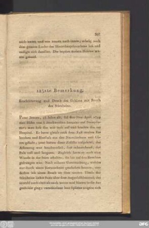 123ste Bemerkung. Erschütterung und Druck des Gehirns mit Bruch des Stirnbeins.
