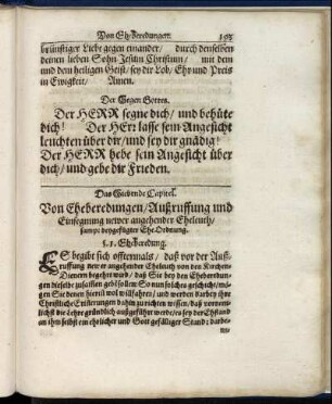 Das Siebende Capitel. Von Eheberedungen/ Außruffung und Einsegnung newer angehender Eheleuth/ sampt beygefügter Ehe-Ordnung.