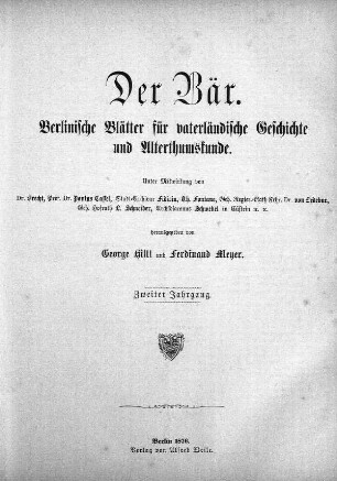 2.1876: Der Bär : illustrierte Wochenschrift für vaterländische Geschichte
