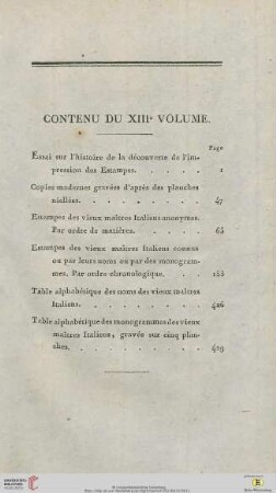 Contentu du XIIIe Volume