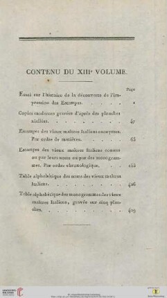 Contentu du XIIIe Volume