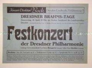 Maueranschlag zur Ankündigung eines Konzertes im Rahmen der Dresdner Brahms-Tage