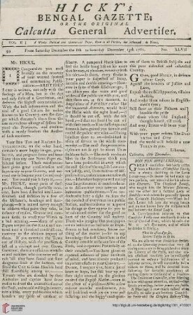 47: Hicky's Bengal gazette, or The original Calcutta general advertiser