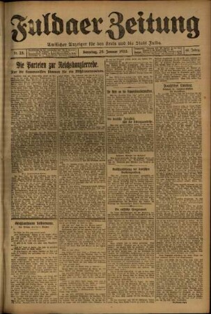 Erste Ausgabe vom Sonntag, den 29. Januar 1922.