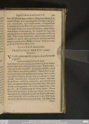 Epist. XLIV. Mediolanum. Francisco Melzio, Comiti Mazentae.