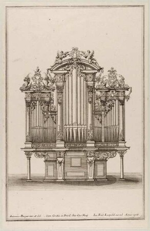 Orgel, Blatt 6 aus der Folge "Accurater Entwurff gantz neu inventirter u. noch nie an das Tagesliecht gekommener Orgelkästen"