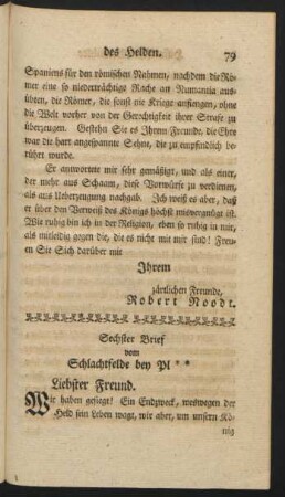 Sechster Brief vom Schlachtfelde bey Pl**