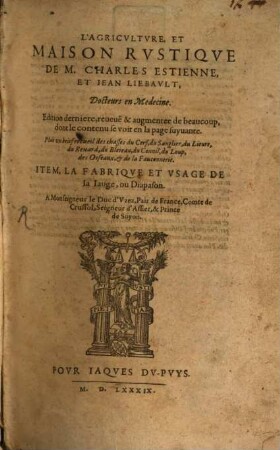 L' agriculture et maison rustique