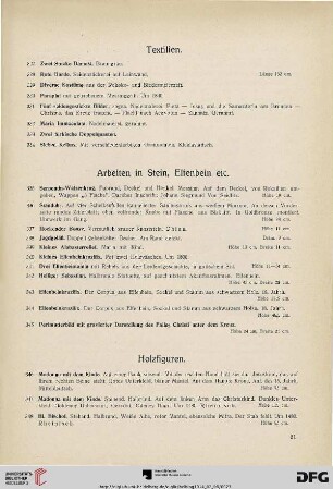 Textilien, Arbeiten in Stein, Elfenbein (Nr. 327-345)