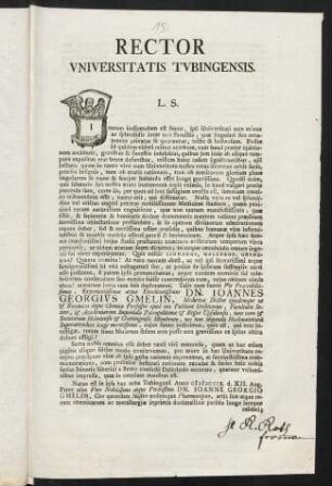 Rector Vniversitatis Tvbingensis. L. S.
