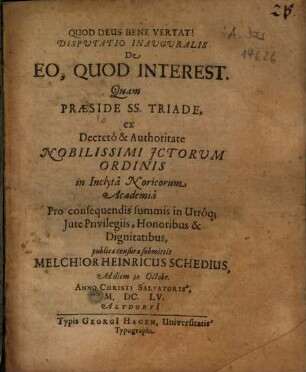 Disputatio Inauguralis De Eo, Quod Interest