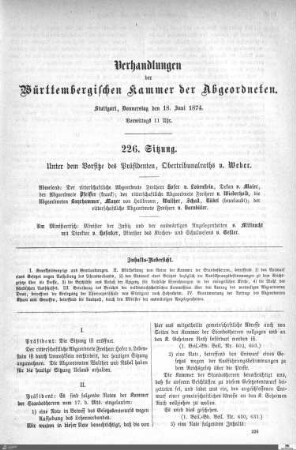 226. Sitzung, Stuttgart, 18.6.1874